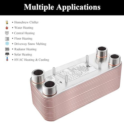 AB Plate Heat Exchanger, 5"x 12" 10 Plates Water To Water Heat Exchanger, Copper/SS316L Stainless Steel Brazed Plate Heat Exchanger For Floor Heating, Water Heating, Snow Melting