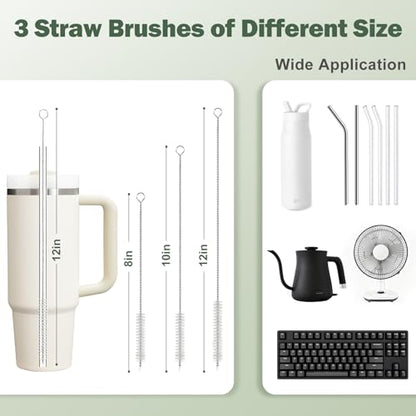 XYFuuee 5 Pack Bottle Brush Set, 5 in 1 Water Bottle Cleaning Brush, Long Handle Narrow Cup Cleaner, 3 Straw Brushes for Stanley, Travel Nipple Detail Washer Brush for Wine Lid Gap (Green) - color: Green