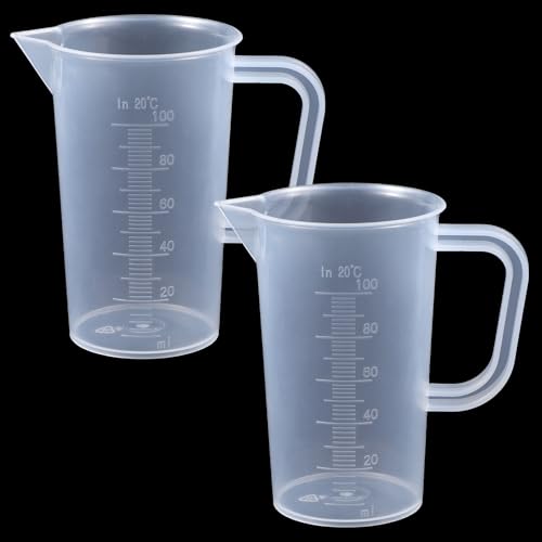 Plastic Measuring Cups, 2 Pcs Clear Graduated Cup Plastic Graduated Beaker Liquid Measuring Cup with Handle and Spout, Measuring Pitcher Mixing Cup for Scientific Experiments, Lab, Kitchen, Home