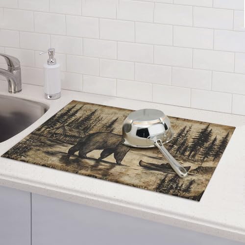 Carbine Bear Dish Drying Mat for Kitchen Counter Microfiber Super Absorbent Non-Slip Dish Drying Pad for Countertops Dishes Utensils Stylish Quick-Dry Machine Washable 18x24 Inch - color: Beer