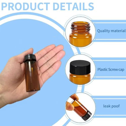 15 PCS 30ML Amber Small Liquid Sample Glass Vials with Screw Caps,27.5x84mm Leak-Proof Vial, 24-400 Black Screw Cap with PE Liners for Lab, Essential Oil, Perfume, Reagents - size: 30ML(27,5*84mm)