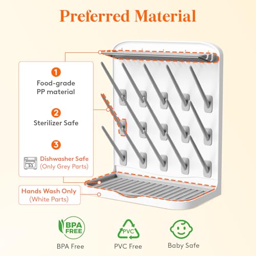 Lifewit Large Baby Bottle Drying Rack 15 Hooks, Newborn Essentials Must Haves, Bottle Storage Organizer for Countertop, Cabinet, Rack Dryer Holder for Pacifiers, Pump Parts, Baby Stuff - size: Large-15 Hooks, style: without Drain Mat
