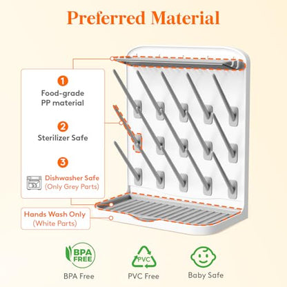 Lifewit Large Baby Bottle Drying Rack 15 Hooks, Newborn Essentials Must Haves, Bottle Storage Organizer for Countertop, Cabinet, Rack Dryer Holder for Pacifiers, Pump Parts, Baby Stuff - size: Large-15 Hooks