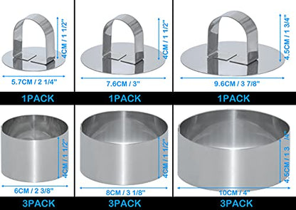 Uncle Jack 9 Pieces Round Cake Ring Molds, Stainless Steel Cake Ring Mold with Pusher, for Kitchen Tools, Baking Pastry (Include 9 Rings and 3 Pushers) - size: Round 9 PCS in 3 Sizes