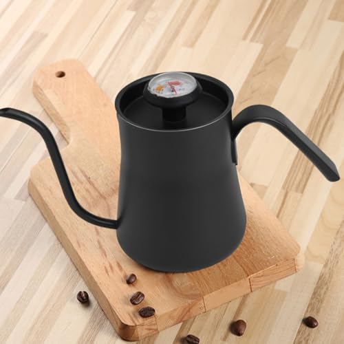 Gooseneck Pour Over for kettle 550ml with Thermometer, Stainless Steel Coffee Drip Pot for Stable Flow, Black for teapot Design