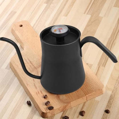 Gooseneck Pour Over for kettle 550ml with Thermometer, Stainless Steel Coffee Drip Pot for Stable Flow, Black for teapot Design