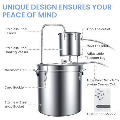 33L/8.7 gal Alcohol Still, Wine Making Kit with Thermometer, Stainless Steel Alcohol Distiller – Home Distillation Kit for Whisky, Brandy, Wine
