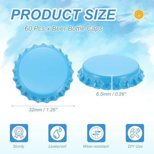 uxcell 60 Pcs Oxygen Absorbing Beer Bottle Caps, 32mm Pry Off Bulk Crown Caps Bottle Toppers for Soda Beer Wine Glass Bottles Home Brewing DIY Pendants or Craft Scrapbooks, Blue - color: Blue