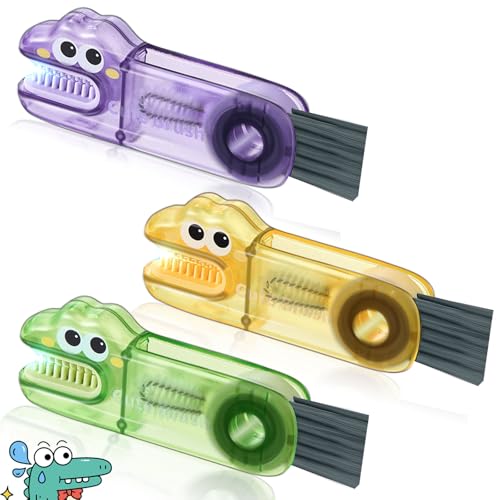 3 in 1 Cup Lid Cleaning Brush, Gap Cleaner Brushs - Home Kitchen Multifunctional Bottle Cleaning Brush Set, Portable Travel Bottle Lid Cleaner Tools - color: Yellow Purple Green