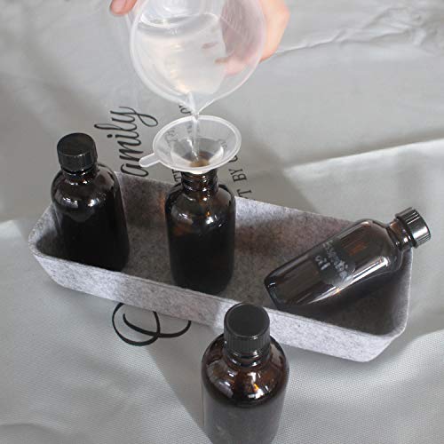 12 Pack 4 oz Amber Boston Glass Bottle with Black Cap, Funnel, Labels for Homemade Vanilla Extract, Essential Oils, Wedding
