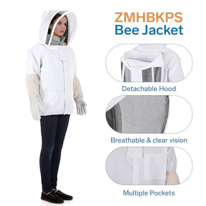 Bee Suit - Beekeeping Jacket for Men & Women - Polycotton Jacket with Beekeeping Gloves (White) - size: XX-Large