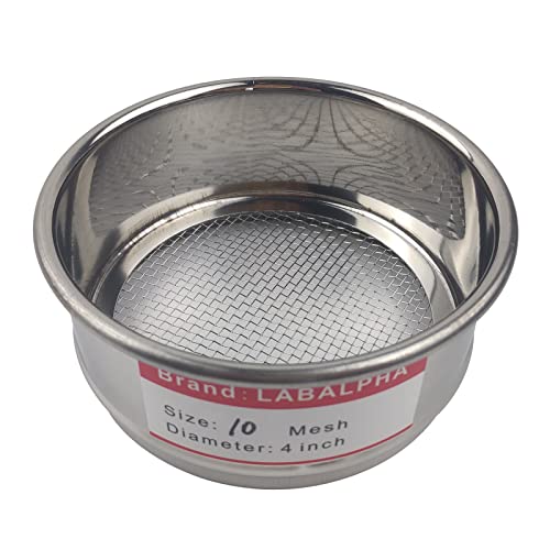 LABALPHA 10 Mesh Lab Sieves, Test Sieve #10 Mesh, 4'' Diameter, 304 Stainless Steel Wire Cloth (2mm) - size: 10 mesh (2mm)
