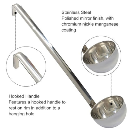 3 Oz Stainless Steel Ladle, 3 Pcs, 9" Long Handle Length | 2.72" Bowl Diameter, Sturdy Soup Ladle, For Stirring, Portioning and Serving, Soup and Stew, Restaurants and Home - size: 3 oz