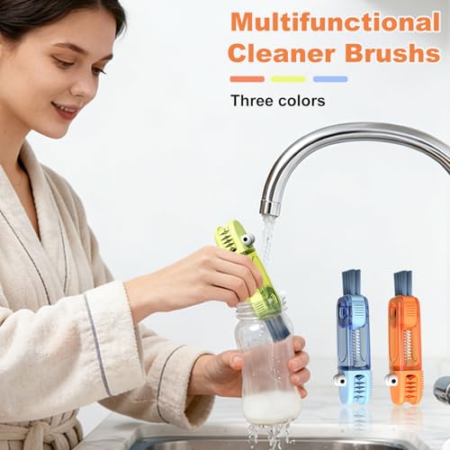 3 in 1 Cup Lid Cleaning Brush Set 6 Pcs, Gap Cleaner Brushs - Home Kitchen Multifunctional Bottle Cleaning Brush Set, Portable Travel Bottle Lid Cleaner Tools - color: Blue Green Orange(6 Pcs)