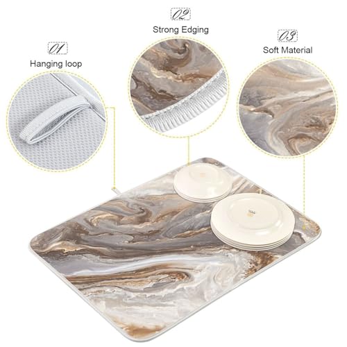 Brown Grey Marble Dish Drying Mat Absorbent Microfiber Dish Drying Pad Drainer Mats for Kitchen Counter 16 x 18 In - size: 16" x 16"