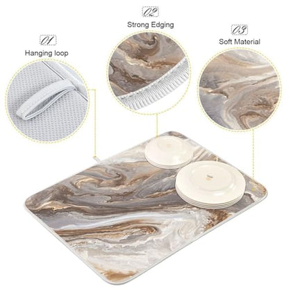 Brown Grey Marble Dish Drying Mat Absorbent Microfiber Dish Drying Pad Drainer Mats for Kitchen Counter 16 x 18 In - size: 16" x 16"