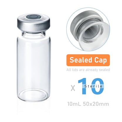 10 Pack 10ml Sealed Sample Vials, Transparent Glass Vials with Self Healing Injection Port - size: 10ML