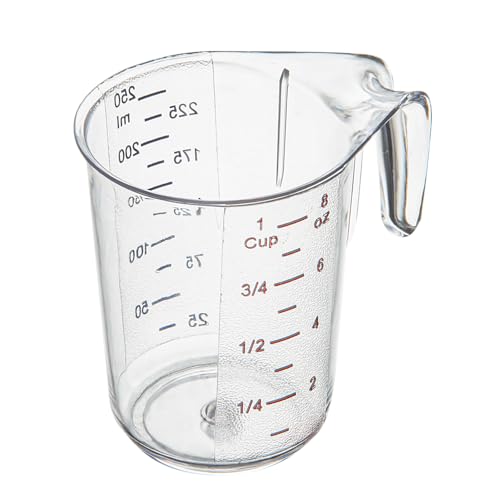 Restaurantware RW Base 1 Cup Measuring Jar 1 Durable Measuring Beaker - Metric And Imperial Units Handle With Thumb-Grip Design Clear Plastic Measuring Cup Tolerates Up To 248F - color: Clear, size: 3.75" × 3.00" × 3.75"