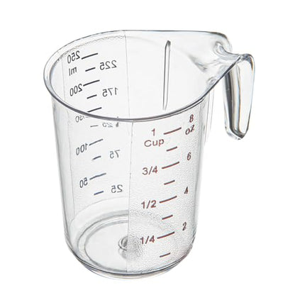 Restaurantware RW Base 1 Cup Measuring Jar 1 Durable Measuring Beaker - Metric And Imperial Units Handle With Thumb-Grip Design Clear Plastic Measuring Cup Tolerates Up To 248F - color: Clear, size: 3.75" × 3.00" × 3.75"
