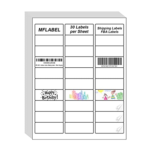 MFLABEL Address Labels, 1" x2-5/8 Mailing Labels, 30-UP White Shipping Labels for Inkjet or Laser Printer, 4500 Sticker Labels (150 Sheets), 30 Labels per Sheet - size: 1" x 2-5/8" (30-up), style: 150 Sheets