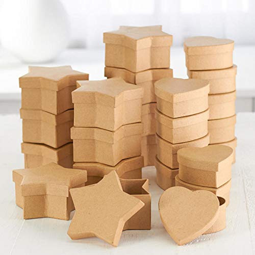 Factory Direct Craft Paper Mache Heart & Star Boxes with Lids (144 Pcs) – Bulk Unfinished Kraft Boxes for Large Quantity DIY Projects, Crafts & Gifts - color: 144 Assorted Boxes