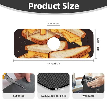 Faucet Mat for Kitchen Sink Super Absorbent Diatomite Fast Drying Stone Draining Mat 15" x 5.5" Non-slip Drain Pad Sink Mat Cheese Sandwiches Dish Drying Mat for Kitchen Bathroom Counter