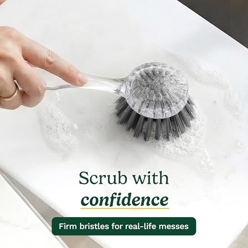 Cuisinart Dish Brush with Handle, 2 Pack, Firm Bristles | Multi-purpose dish scrubber for plates, pots, and pans, deep cleaning removes grease, safe for nonstick, round head - color: Round- Dark Gray