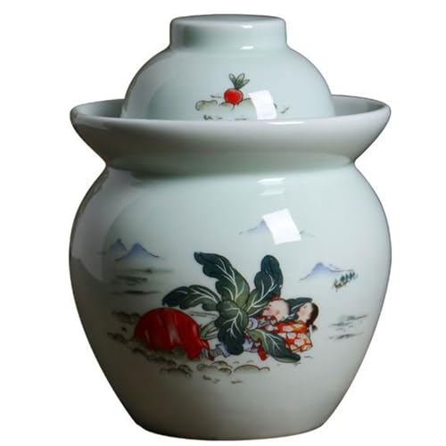 Ceramic Fermenting Crock with Water Seal Airlock Lid, Traditional Chinese Fermentation Crock Stoneware Pickling Pot for Pickles, Kimchi, and Fermented Probiotic Food,White,3.5L - color: White, size: 3.5L