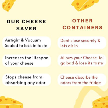 The Quick Vac: Only Airtight Vacuum Sealed Cheese Saver Container - Perfect For Keeping Cheddar, Parmesan, Shredded, Sliced, Grated, Blue, Swiss, Cottage & Cream Cheese in the Fridge