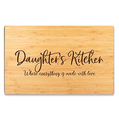 Andaz Press Large Bamboo Wood Cutting Board Gift, 17.75 x 11-inch, Daughter's Kitchen Where Everything is Made With Love, 1-Pack, Engraved Serving Chopping Board Christmas Birthday Chef Kitchen Ideas - color: Daughter