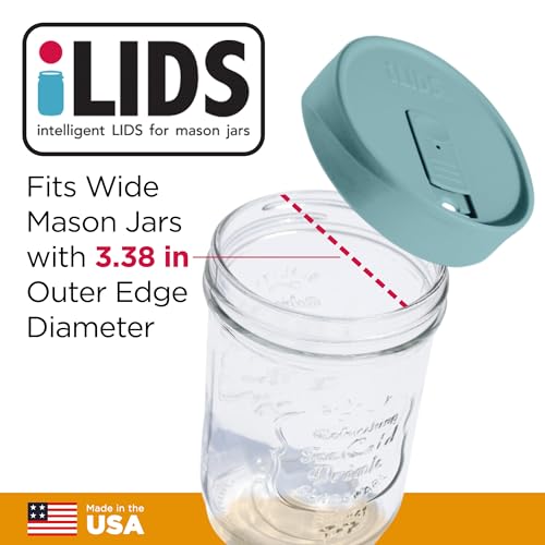 Wide-Mouth Mason Jar Drink Lid - USA Made, BPA-Free, Spill-Resistant for Coffee, Cold Brew & Iced Tea - Fits 3 3/8 in Ball & Kerr Wide Mouth - Pack of 2 - color: Seafoam