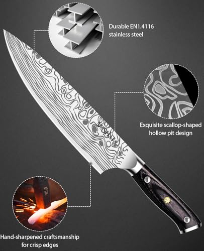 MOSFiATA 8" Super Sharp Professional Chef's Knife with Finger Guard and Knife Sharpener, German High Carbon Stainless Steel EN1.4116 with Micarta Handle and Gift Box - style: 8 inch chef knife