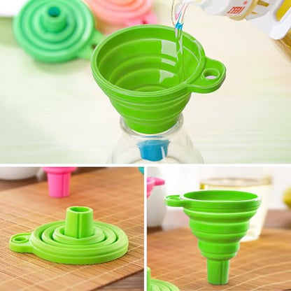 Kitchen Funnel Set 3 Pack, Small Medium Large, Kitchen Accessories Foldable Silicone Collapsible Funnels for Filling Water Bottle Liquid Transfer, Green - color: 3 Green