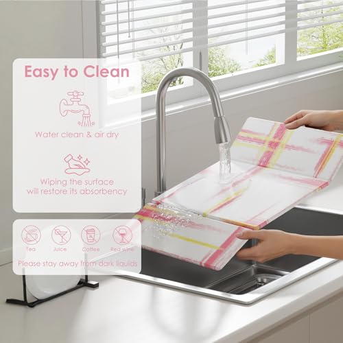 3 PCS Large Stone Dish Drying Mat for Kitchen Counter -24"x16" Absorbent Diatomaceous Earth Mat with Stone Faucet Mat & Soap Tray - Quick Dry, Collapsible, Non-Slip Countertop Organizer - color: pink gold texture