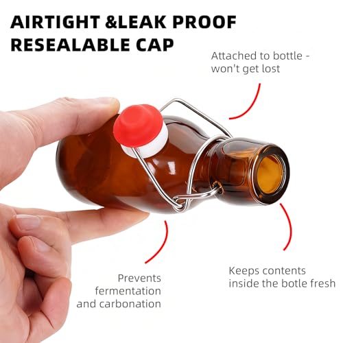 1Pc Amber Swing Top Brewing Bottles with Leak Proof Easy Caps, Glass Beer Bottle Flip Top Bottles For Kombucha, Kefir, Vanilla Extract, Beer (4oz Round)