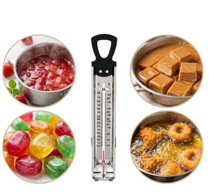 Stainless Steel Candy & Deep Fry Thermometer with Pot Clip & Handle - Analog Sugar Thermometer for Candy Making, Jam, Syrup, Oil, Chocolate, Brewing - Kitchen Cooking Food Thermometer - size: Sugar Thermometer-11.8 Inch