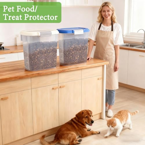 Airtight Dog Food Storage Container 10 Lbs - Slim Tall Pet Cat Food Treat Container with Lid, Scoop and Cup - Clear Plastic Dry Food Storage Bin for Dogs, Cats, Bird Seeds, Kibble, Pellets - color: Cream White