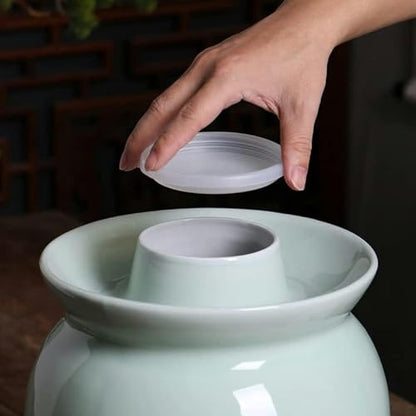 Traditional Chinese Porcelain Pickle Jar, Jingdezhen Ceramic Fermentation Crock Pickling Pot,Fermenting Jar with Water Seal Airlock Lid Stoneware Fermenter for Kimch L*1 - size: Small