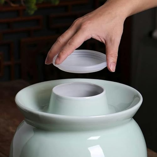 Traditional Chinese Porcelain Pickle Jar, Jingdezhen Ceramic Fermentation Crock Pickling Pot,Fermenting Jar with Water Seal Airlock Lid Stoneware Fermenter for Kimch L*1 - size: Large