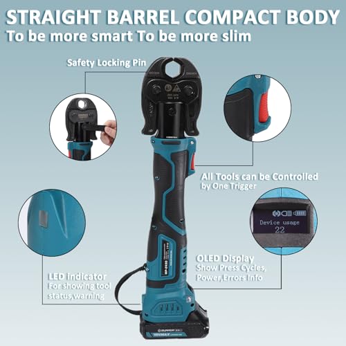 ZUPPER Compact Press Tool Kit for 1/2", 3/4", 1" Copper Pipes | Compatible with Propress 18V Electric Pipe Crimping Tool Brushless Motor 2pcs 2Ah Battery - size: 3 Jaws (1/2", 3/4", 1")