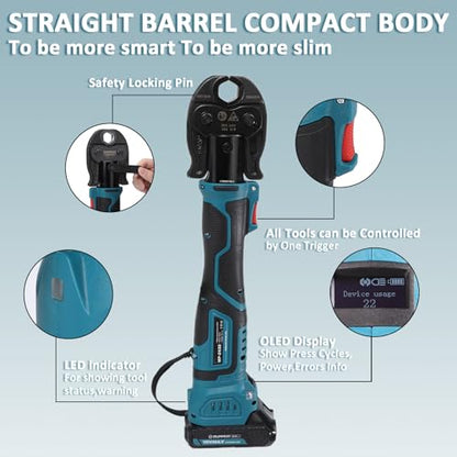 ZUPPER Compact Press Tool Kit for 1/2", 3/4", 1" Copper Pipes | Compatible with Propress 18V Electric Pipe Crimping Tool Brushless Motor 2pcs 2Ah Battery - size: 3 Jaws (1/2", 3/4", 1")