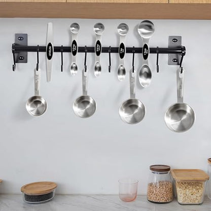 13pcs Stainless Steel Measuring Cups and Spoons Set, 8 Double-Sided Magnetic Measuring Spoons Set & 4 Metal Measuring Cups & 1 Leveler for Kitchen Dry & Liquid Cooking Baking - color: Silver
