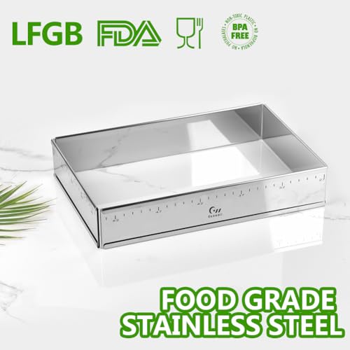 Extensible Stainless Steel Rectangular Cake Mold Heavy Duty Adjustable Mousse Ring Rectangle Shaped Detachable Tiramisu Pan, Pastry DIY Baking Tool - 10.8 × 7.3 × 2 inch - size: (10.8-20.8) x (7.3-13.8) x 2 in