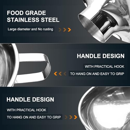 Walfos 5.5 Inch and 4 inch Stainless Steel Wide-Mouth Funnel with Handle for Wide and Regular Mason Jars Canning Jars,Wide Mouth Funnels for Kitchen Use Transferring Liquid and Dry Ingredients! - color: 2pcs Wide Funnels