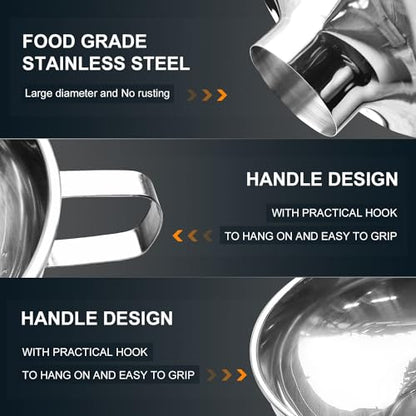 Walfos 5.5 Inch and 4 inch Stainless Steel Wide-Mouth Funnel with Handle for Wide and Regular Mason Jars Canning Jars,Wide Mouth Funnels for Kitchen Use Transferring Liquid and Dry Ingredients! - color: 2pcs Wide Funnels