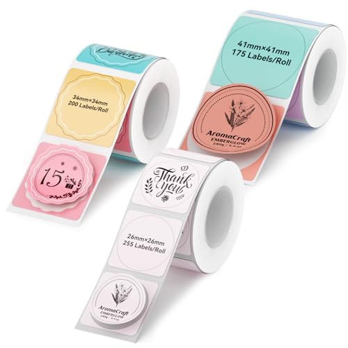 NIIMBOT Thermal Label Tape 3 Rolls, Compatible with B1 B21 B31 Label Maker | Multi-Size Pack, 34x34mm, 41x41mm, 26x26mm Colorful | for Address, Jar, Gift, Logo & File Organization Stickers - color: 34x34mm/41x41mm/26x26mm-mix D