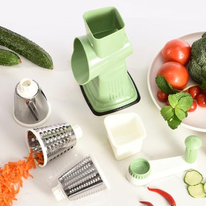 Rotary Cheese Grater Hand Crank Transparent - Shredder Slicer Grinder 3 Stainless Steel Blades, Stable Suction, Labor-Saving Handle, Safe Kitchen Tool for Cheese, Vegetable, Nuts, Chocolate - color: Green