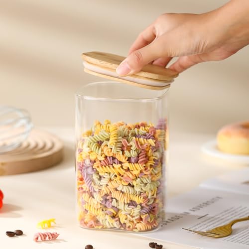 3-Pack Square Glass Containers with Bamboo Lids, 32 fl oz/720ml Airtight Canister Set, Clean Elegant Storage Jars for Candy, Coffee, Tea, Sugar, Flour, Cookies, Spices - color: square-3pcs- 32 oz