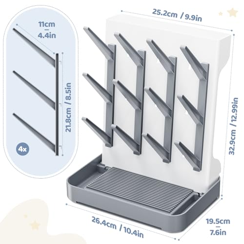 Dayacoco Baby Bottle Drying Rack, Space Saving Vertical Bottles Dryer Holder, Standing Bottle Drying Rack for Countertop Kitchen Organize Bottles, Brushes, Baby Accessories (Gray) - color: Gray