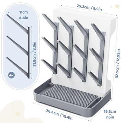 Dayacoco Baby Bottle Drying Rack, Space Saving Vertical Bottles Dryer Holder, Standing Bottle Drying Rack for Countertop Kitchen Organize Bottles, Brushes, Baby Accessories (Gray) - color: Gray